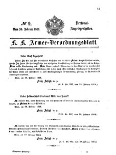 Kaiserlich-königliches Armee-Verordnungsblatt: Personal-Angelegenheiten 18640220 Seite: 1