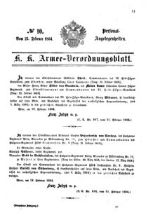 Kaiserlich-königliches Armee-Verordnungsblatt: Personal-Angelegenheiten 18640225 Seite: 1