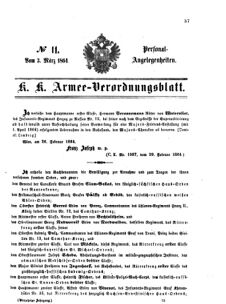 Kaiserlich-königliches Armee-Verordnungsblatt: Personal-Angelegenheiten 18640303 Seite: 1