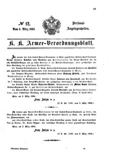 Kaiserlich-königliches Armee-Verordnungsblatt: Personal-Angelegenheiten 18640306 Seite: 1