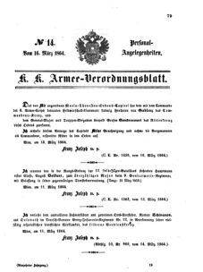 Kaiserlich-königliches Armee-Verordnungsblatt: Personal-Angelegenheiten 18640316 Seite: 1