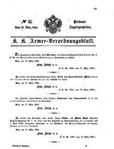 Kaiserlich-königliches Armee-Verordnungsblatt: Personal-Angelegenheiten 18640320 Seite: 1