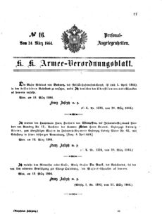 Kaiserlich-königliches Armee-Verordnungsblatt: Personal-Angelegenheiten 18640324 Seite: 1