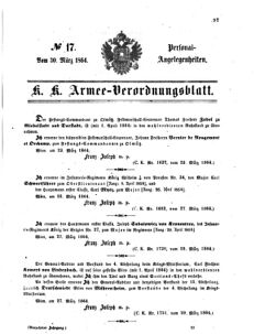 Kaiserlich-königliches Armee-Verordnungsblatt: Personal-Angelegenheiten 18640330 Seite: 1