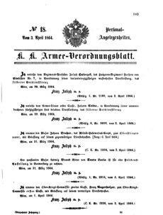 Kaiserlich-königliches Armee-Verordnungsblatt: Personal-Angelegenheiten 18640403 Seite: 1