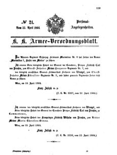 Kaiserlich-königliches Armee-Verordnungsblatt: Personal-Angelegenheiten 18640422 Seite: 1