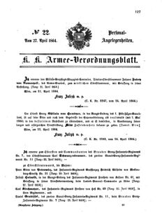 Kaiserlich-königliches Armee-Verordnungsblatt: Personal-Angelegenheiten 18640427 Seite: 1