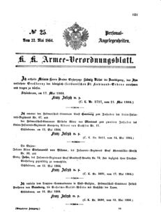 Kaiserlich-königliches Armee-Verordnungsblatt: Personal-Angelegenheiten 18640522 Seite: 1