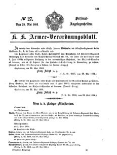 Kaiserlich-königliches Armee-Verordnungsblatt: Personal-Angelegenheiten 18640528 Seite: 1