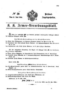 Kaiserlich-königliches Armee-Verordnungsblatt: Personal-Angelegenheiten 18640611 Seite: 1