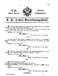 Kaiserlich-königliches Armee-Verordnungsblatt: Personal-Angelegenheiten 18640622 Seite: 1