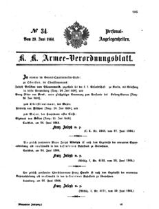 Kaiserlich-königliches Armee-Verordnungsblatt: Personal-Angelegenheiten 18640629 Seite: 1