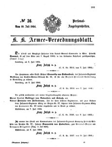 Kaiserlich-königliches Armee-Verordnungsblatt: Personal-Angelegenheiten 18640710 Seite: 1