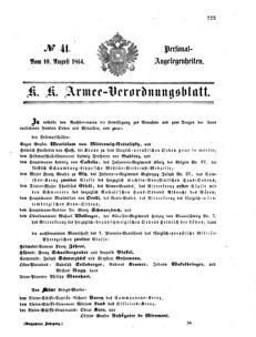 Kaiserlich-königliches Armee-Verordnungsblatt: Personal-Angelegenheiten 18640810 Seite: 1