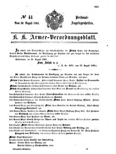 Kaiserlich-königliches Armee-Verordnungsblatt: Personal-Angelegenheiten 18640830 Seite: 1