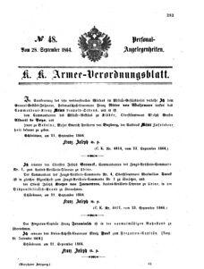 Kaiserlich-königliches Armee-Verordnungsblatt: Personal-Angelegenheiten 18640928 Seite: 1