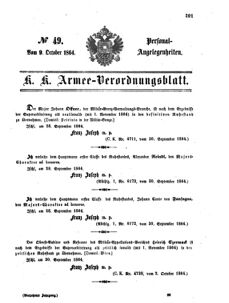 Kaiserlich-königliches Armee-Verordnungsblatt: Personal-Angelegenheiten 18641009 Seite: 1