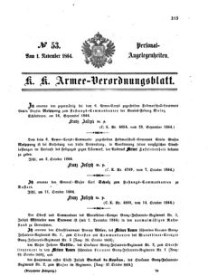 Kaiserlich-königliches Armee-Verordnungsblatt: Personal-Angelegenheiten 18641101 Seite: 1