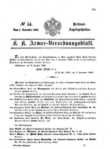 Kaiserlich-königliches Armee-Verordnungsblatt: Personal-Angelegenheiten 18641105 Seite: 1