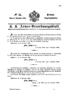 Kaiserlich-königliches Armee-Verordnungsblatt: Personal-Angelegenheiten 18641113 Seite: 1