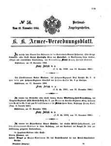 Kaiserlich-königliches Armee-Verordnungsblatt: Personal-Angelegenheiten 18641119 Seite: 1