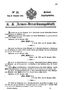 Kaiserlich-königliches Armee-Verordnungsblatt: Personal-Angelegenheiten 18641127 Seite: 1