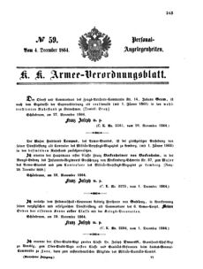 Kaiserlich-königliches Armee-Verordnungsblatt: Personal-Angelegenheiten 18641204 Seite: 1