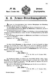 Kaiserlich-königliches Armee-Verordnungsblatt: Personal-Angelegenheiten 18641211 Seite: 1