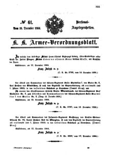 Kaiserlich-königliches Armee-Verordnungsblatt: Personal-Angelegenheiten 18641218 Seite: 1