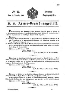 Kaiserlich-königliches Armee-Verordnungsblatt: Personal-Angelegenheiten 18641223 Seite: 1