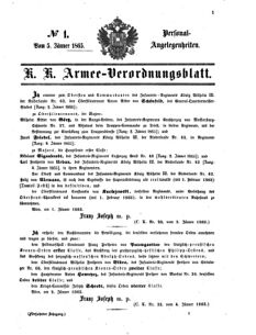 Kaiserlich-königliches Armee-Verordnungsblatt: Personal-Angelegenheiten 18650105 Seite: 1