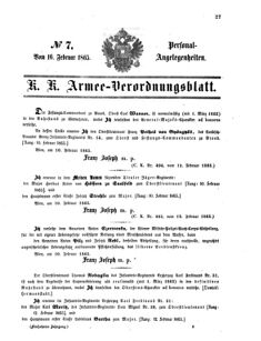 Kaiserlich-königliches Armee-Verordnungsblatt: Personal-Angelegenheiten 18650216 Seite: 1