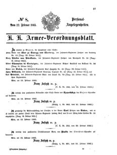 Kaiserlich-königliches Armee-Verordnungsblatt: Personal-Angelegenheiten 18650222 Seite: 1