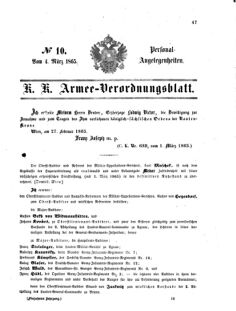 Kaiserlich-königliches Armee-Verordnungsblatt: Personal-Angelegenheiten 18650304 Seite: 1