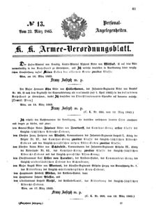 Kaiserlich-königliches Armee-Verordnungsblatt: Personal-Angelegenheiten 18650323 Seite: 1