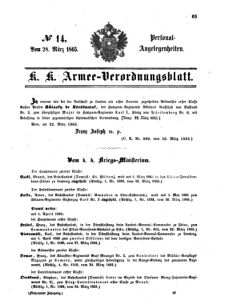 Kaiserlich-königliches Armee-Verordnungsblatt: Personal-Angelegenheiten 18650328 Seite: 1