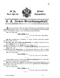 Kaiserlich-königliches Armee-Verordnungsblatt: Personal-Angelegenheiten 18650413 Seite: 1