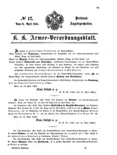 Kaiserlich-königliches Armee-Verordnungsblatt: Personal-Angelegenheiten 18650415 Seite: 1