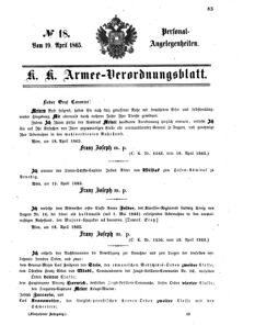 Kaiserlich-königliches Armee-Verordnungsblatt: Personal-Angelegenheiten 18650419 Seite: 1