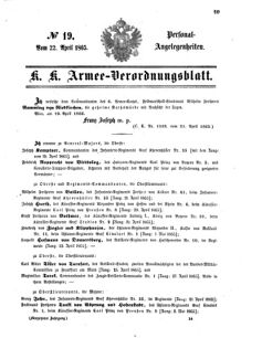 Kaiserlich-königliches Armee-Verordnungsblatt: Personal-Angelegenheiten 18650422 Seite: 1