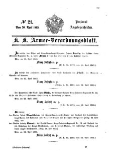 Kaiserlich-königliches Armee-Verordnungsblatt: Personal-Angelegenheiten 18650430 Seite: 1