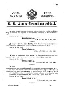 Kaiserlich-königliches Armee-Verordnungsblatt: Personal-Angelegenheiten 18650505 Seite: 1