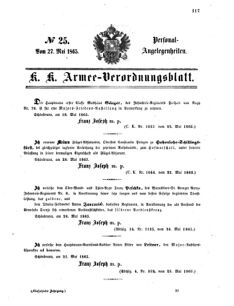 Kaiserlich-königliches Armee-Verordnungsblatt: Personal-Angelegenheiten 18650527 Seite: 1