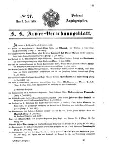 Kaiserlich-königliches Armee-Verordnungsblatt: Personal-Angelegenheiten 18650607 Seite: 1