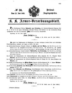 Kaiserlich-königliches Armee-Verordnungsblatt: Personal-Angelegenheiten 18650623 Seite: 1