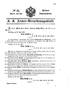 Kaiserlich-königliches Armee-Verordnungsblatt: Personal-Angelegenheiten 18650728 Seite: 1