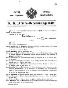 Kaiserlich-königliches Armee-Verordnungsblatt: Personal-Angelegenheiten 18650804 Seite: 1