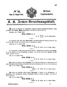 Kaiserlich-königliches Armee-Verordnungsblatt: Personal-Angelegenheiten 18650819 Seite: 1