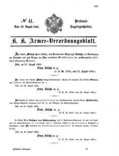 Kaiserlich-königliches Armee-Verordnungsblatt: Personal-Angelegenheiten 18650829 Seite: 1