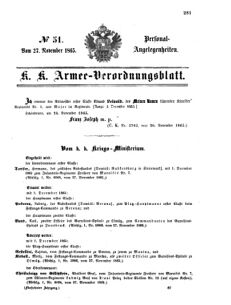 Kaiserlich-königliches Armee-Verordnungsblatt: Personal-Angelegenheiten 18651127 Seite: 1